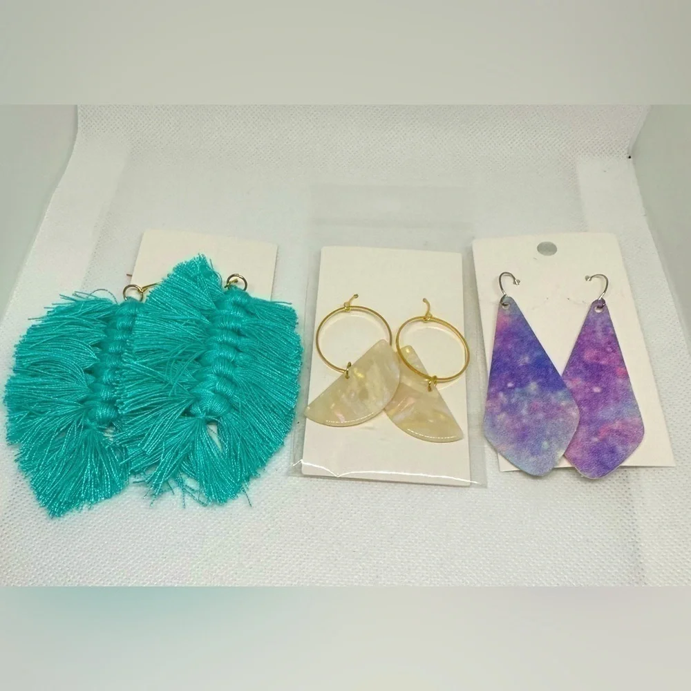 Lot 3 Sets Boutique Earrings. - acrylic - faux leather - lightweight.